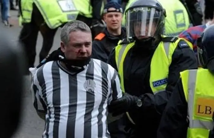 Police horse punched in the face by football fan